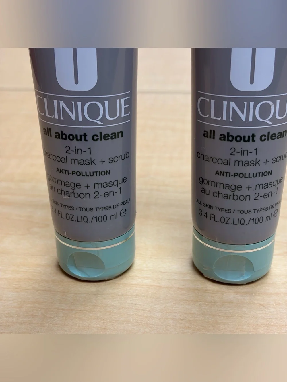 Lot of 2- Clinique All About Clean 2-in-1 Charcoal Mask + Scrub -Full Size 3.4oz